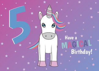 Cute Magical Unicorn 5th Birthday Card
