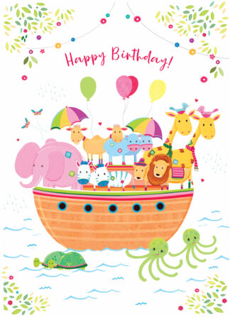 Happy Birthday Animals on Boat Card