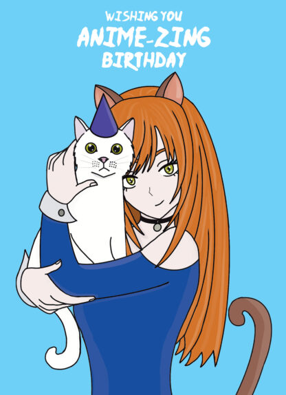 Cute Anime Cat Girl Birthday Card
