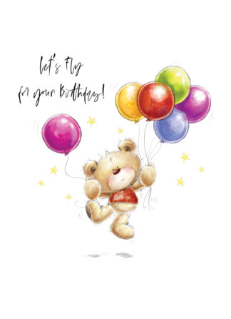 Teddys Flying Balloons Birthday Card